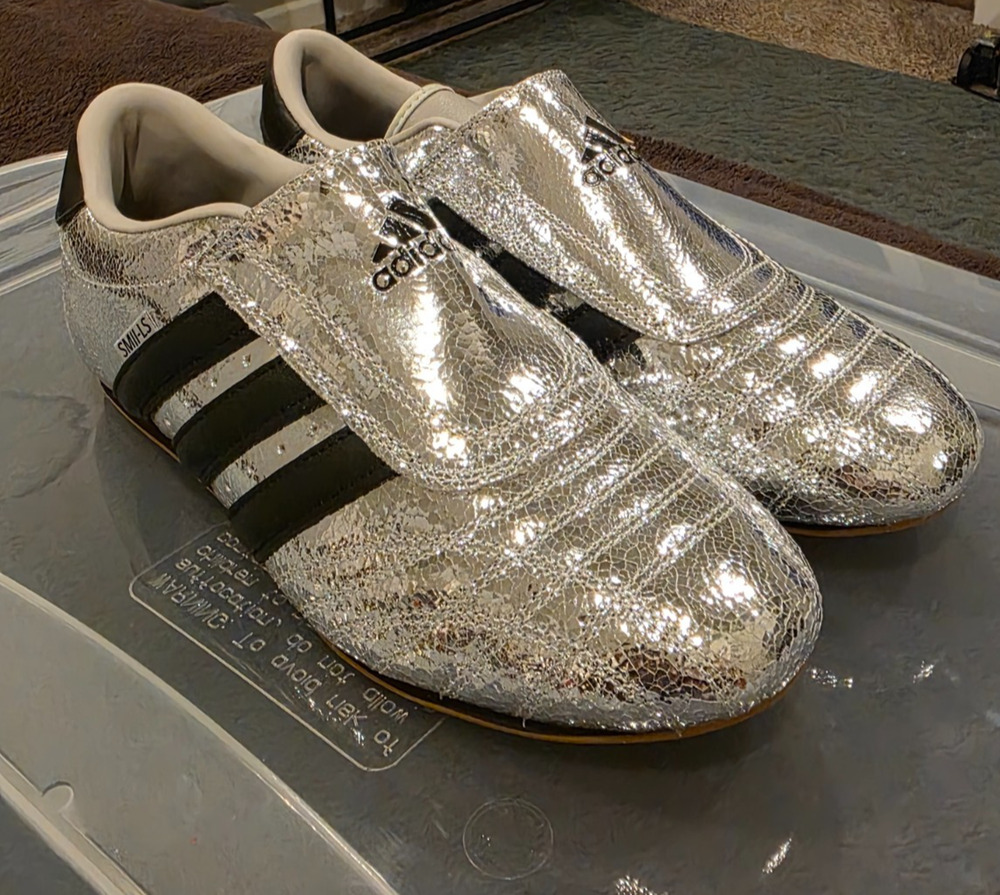 Adidas Taekwondo W Shoes Women 8 Silver Metallic Black Leather Y2K Inspired NWOB